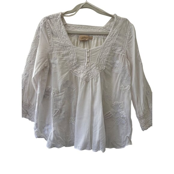 Anthropologie Vanessa Virginia Collaged Lace Ivory Top Embroidered Womens XS - Picture 2 of 15